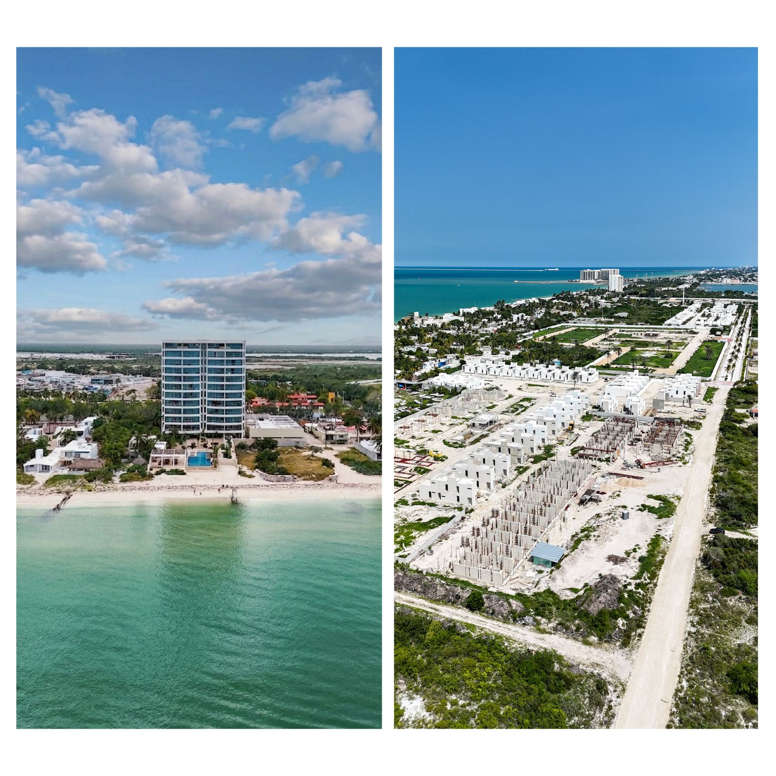 Torre frente a la playa y desarrollo residencial en Yucatán, grabado con dron por Minae MX